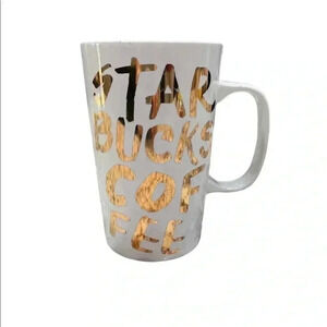 Starbucks 2015 White Gold Graffiti Lettering Ceramic Coffee Cup Mug 16 oz